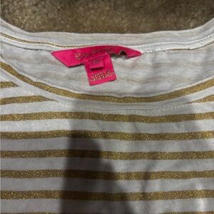 Lilly Pulitzer White and Gold Striped Tee
